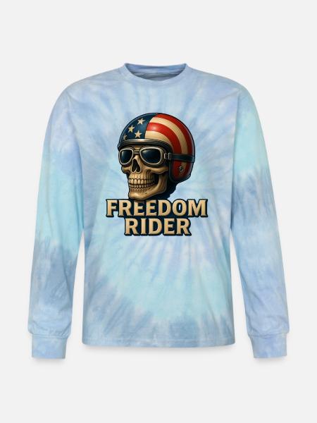 Freedom Rider Skull Art - Tie Dye Long Sleeve T-shirt - blue lagoon