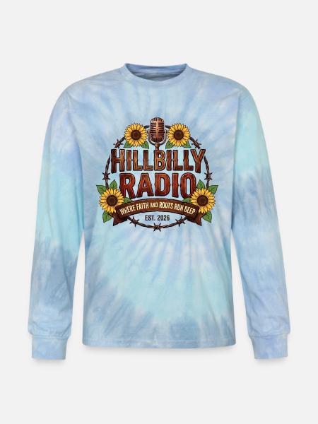 Hillbilly_Radio_Logo_Sunflowers - Tie Dye Long Sleeve T-shirt - blue lagoon