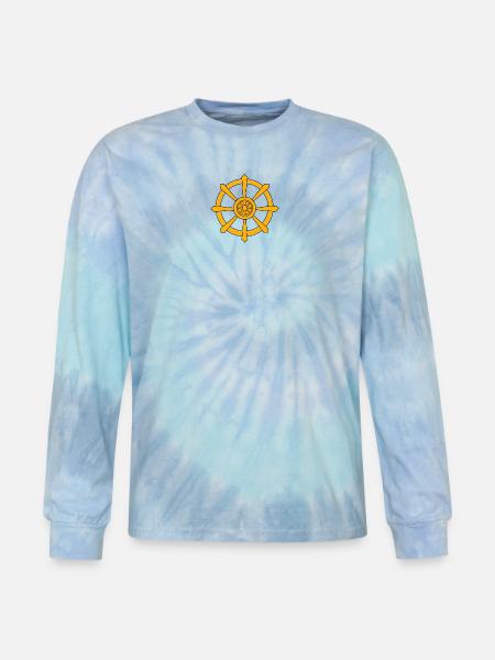 Golden Ship Wheel Emblem - Tie Dye Long Sleeve T-shirt - blue lagoon