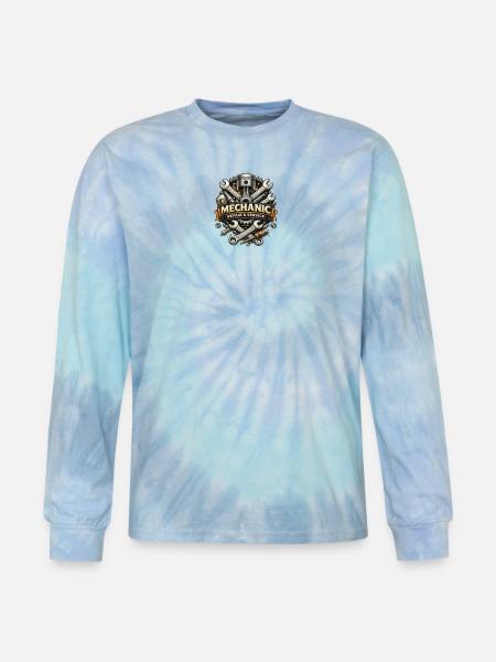 Mechanic Gear Emblem - Tie Dye Long Sleeve T-shirt - blue lagoon