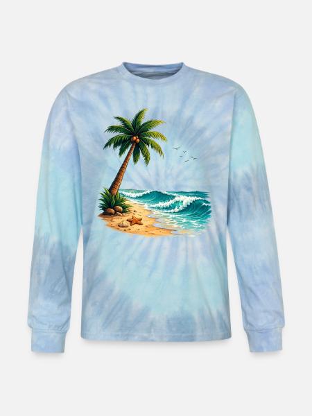 Tropical Palm Tree Beach Summer T-Shirt - Tie Dye Long Sleeve T-shirt - blue lagoon