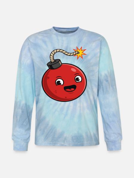 Playful Cartoon Bomb Design - Tie Dye Long Sleeve T-shirt - blue lagoon