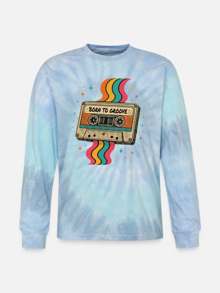 Vintage Boho Cassette Tape Design - Tie Dye Long Sleeve T-shirt - blue lagoon