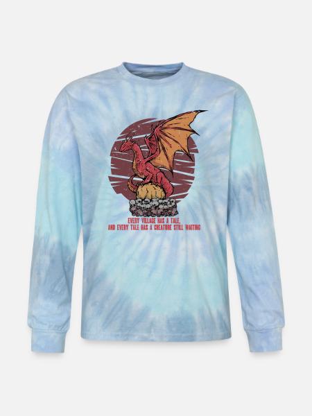 European Dragon Creature Mythological Creatures - Tie Dye Long Sleeve T-shirt - blue lagoon
