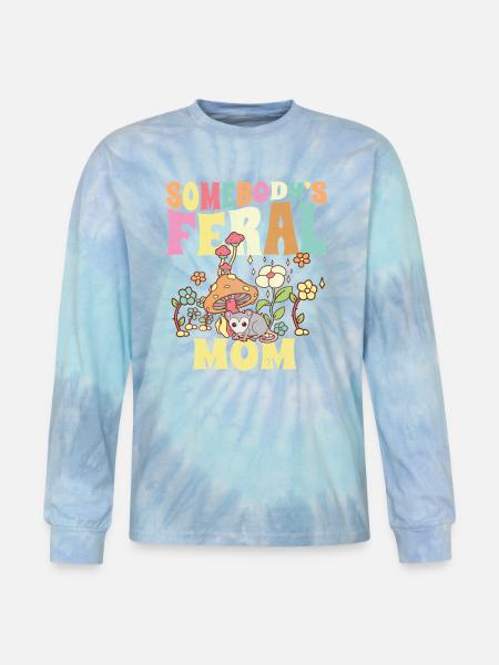 Somebody's Feral Mom - Tie Dye Long Sleeve T-shirt - blue lagoon