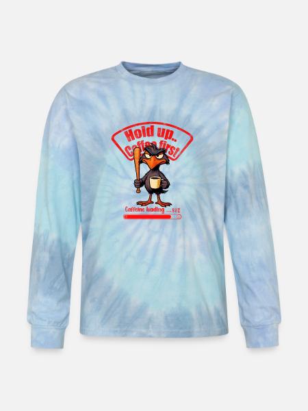 Caffeinated Crow Loading Graphic - Tie Dye Long Sleeve T-shirt - blue lagoon