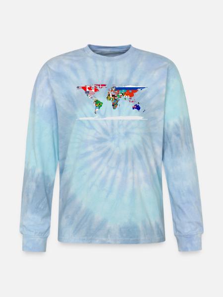 Flag Map Of The World - Tie Dye Long Sleeve T-shirt - blue lagoon