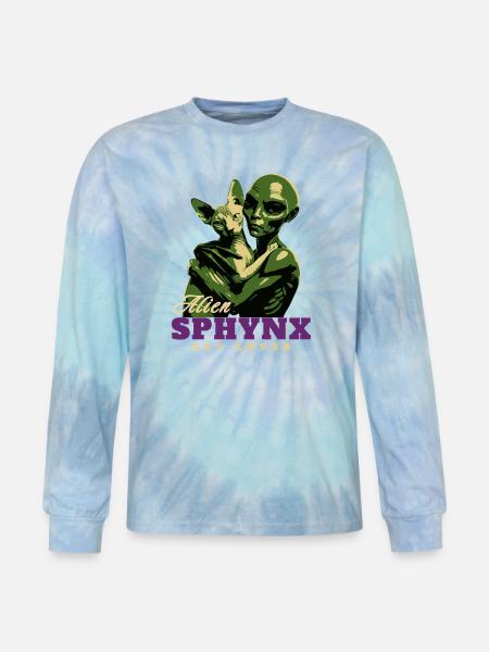 Alien Sphynx Cat - Tie Dye Long Sleeve T-shirt - blue lagoon