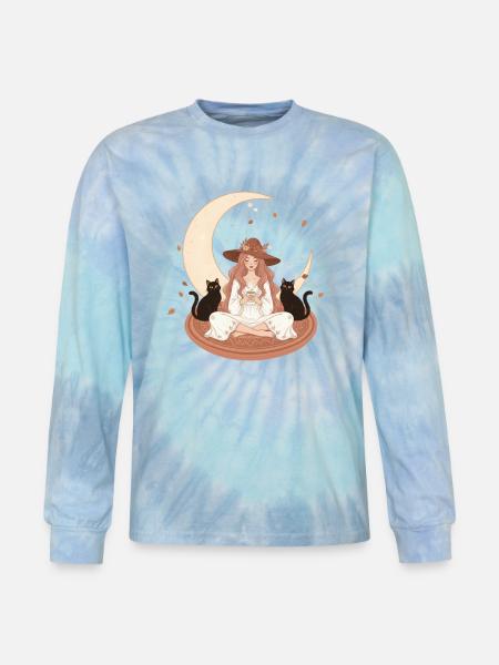 Enchanted Autumn Witch & Moonlight - Tie Dye Long Sleeve T-shirt - blue lagoon