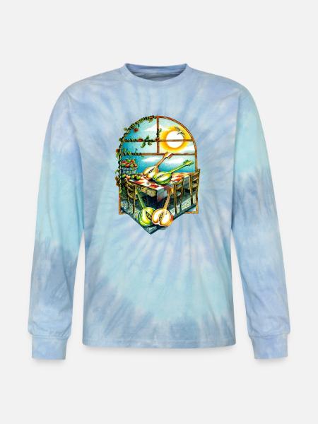 Rustic Sunrise Kitchen Scene - Tie Dye Long Sleeve T-shirt - blue lagoon
