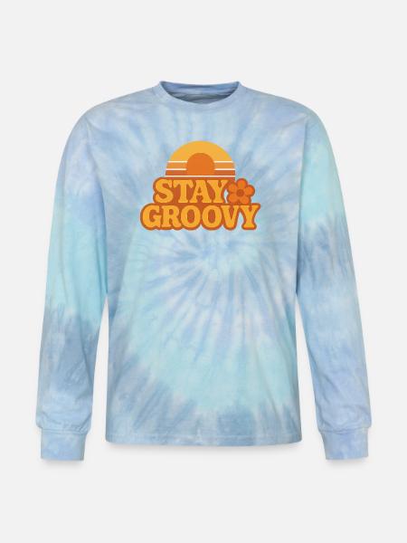Retro Sunset Stay Groovy Graphic - Tie Dye Long Sleeve T-shirt - blue lagoon