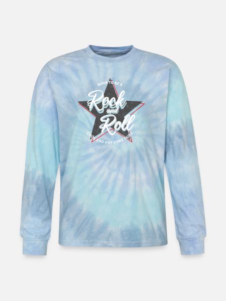 Born to Rock and Roll Star Design - Tie Dye Long Sleeve T-shirt - blue lagoon