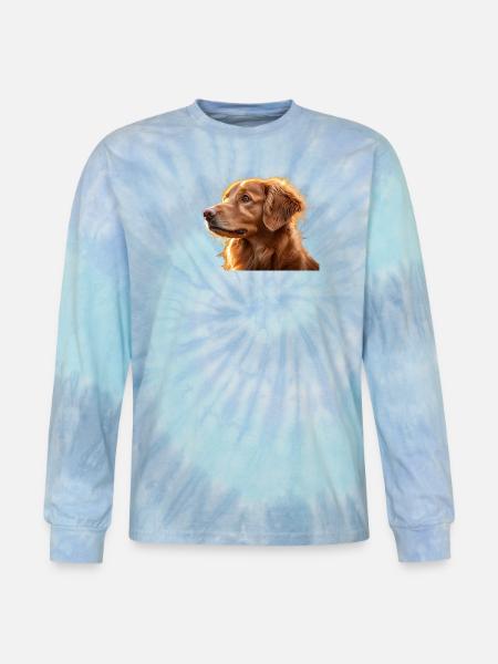Warm Golden Retriever Silhouette Art - Tie Dye Long Sleeve T-shirt - blue lagoon