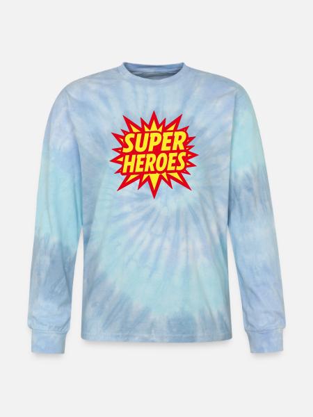 Superheroes Burst Comic Style - Tie Dye Long Sleeve T-shirt - blue lagoon