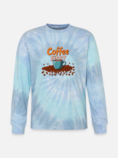 Coffee First Cup Splash - Tie Dye Long Sleeve T-shirt - blue lagoon