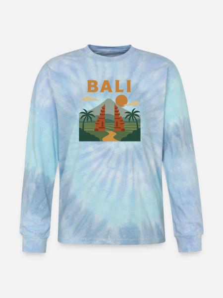 Bali Sunrise Gate Scene - Tie Dye Long Sleeve T-shirt - blue lagoon