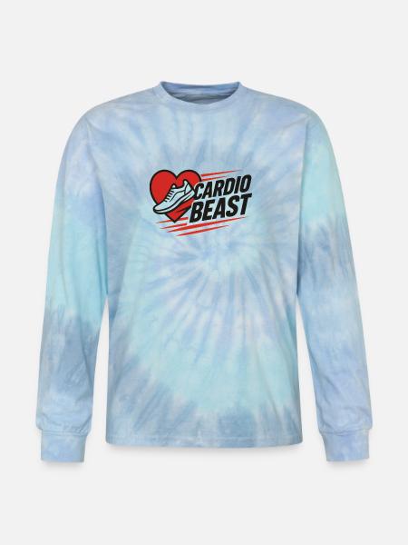 Cardio Beast Heartbeat Run Logo - Tie Dye Long Sleeve T-shirt - blue lagoon