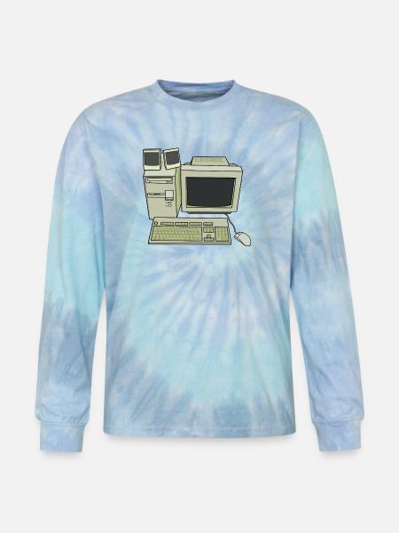 Retro Computer Desk Setup - Tie Dye Long Sleeve T-shirt - blue lagoon