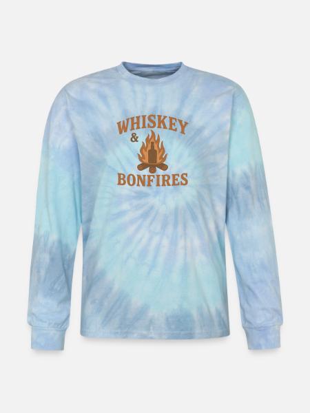 Whiskey & Bonfires - Tie Dye Long Sleeve T-shirt - blue lagoon