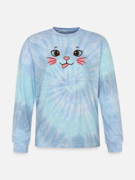 Pink Cheek Cat Face - Tie Dye Long Sleeve T-shirt - blue lagoon