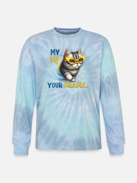 My IQ Your Drama Cat - Tie Dye Long Sleeve T-shirt - blue lagoon