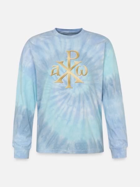 Chi Rho Christogram Gold - Tie Dye Long Sleeve T-shirt - blue lagoon