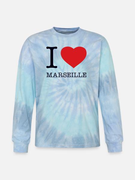 I love Marseille - Tie Dye Long Sleeve T-shirt - blue lagoon