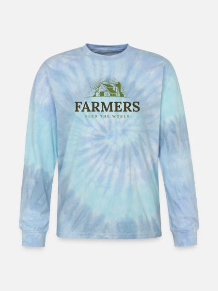 Farmers Sunburst Barn Emblem - Tie Dye Long Sleeve T-shirt - blue lagoon