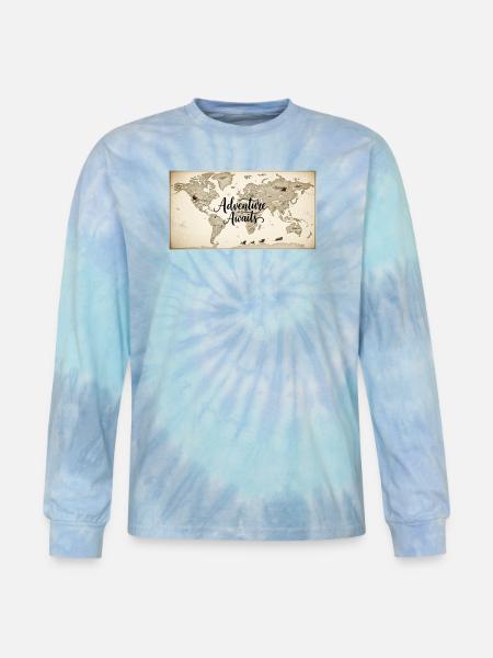 Adventure Awaits World Map - Tie Dye Long Sleeve T-shirt - blue lagoon