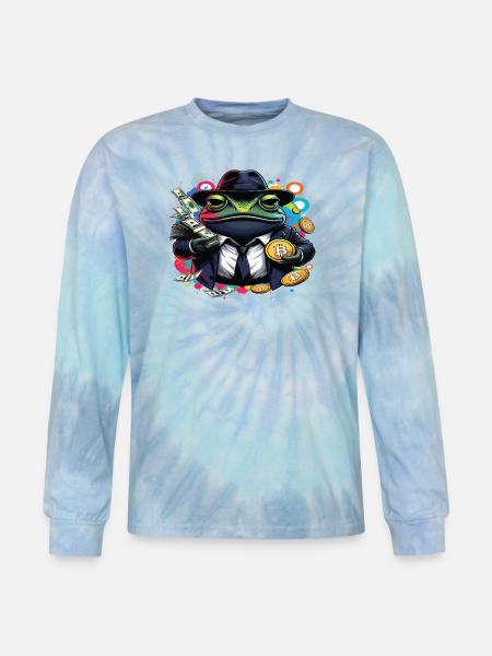 Bitcoin Frog Streetwear Art - Tie Dye Long Sleeve T-shirt - blue lagoon