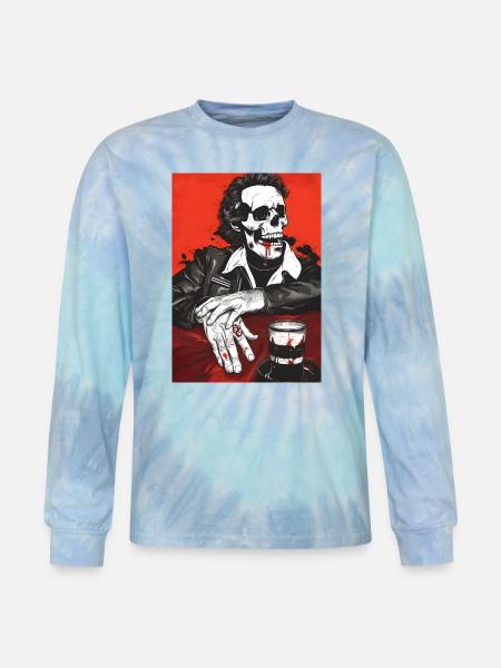 Skull Biker Noir - Tie Dye Long Sleeve T-shirt - blue lagoon
