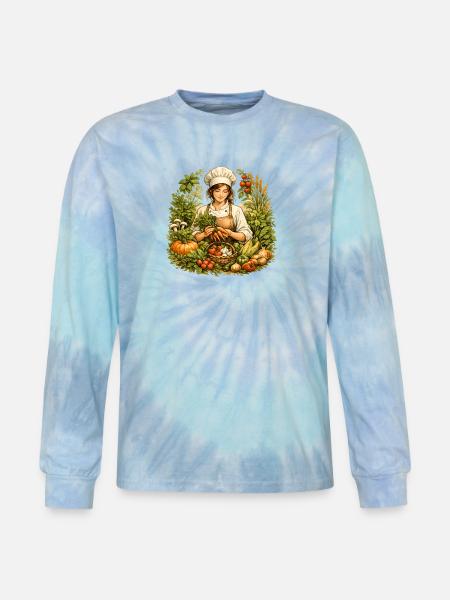 Autumn Harvest Kitchen Charm - Tie Dye Long Sleeve T-shirt - blue lagoon