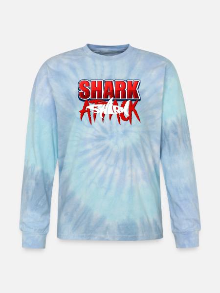 Shark Attack Bold Graphic - Tie Dye Long Sleeve T-shirt - blue lagoon