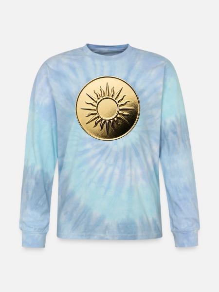 Golden Sunburst Emblem - Tie Dye Long Sleeve T-shirt - blue lagoon