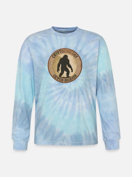 Cryptid Believer Sasquatch Coin - Tie Dye Long Sleeve T-shirt - blue lagoon