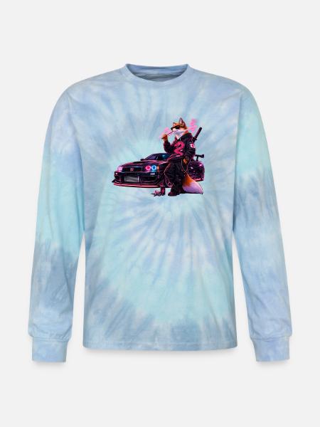 Neon Fox Racer - Tie Dye Long Sleeve T-shirt - blue lagoon