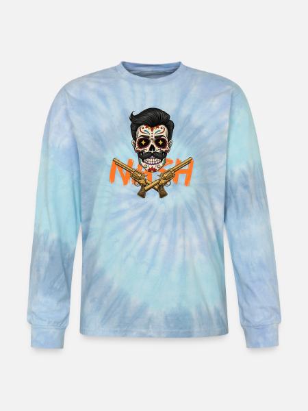 Sugar Skull Gunslinger Tee - Tie Dye Long Sleeve T-shirt - blue lagoon