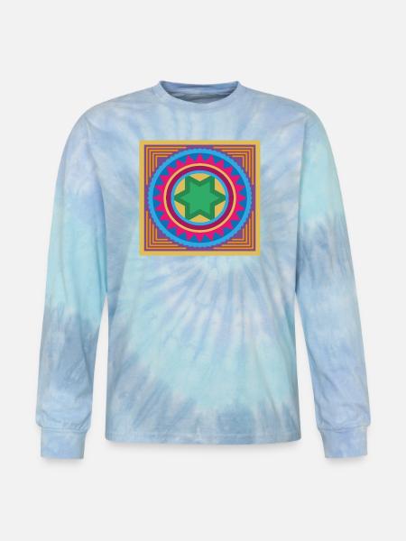 Vibrant Star Mandala Burst - Tie Dye Long Sleeve T-shirt - blue lagoon
