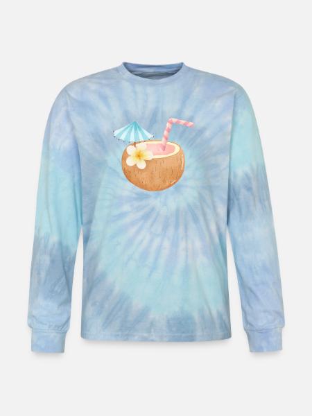 Tropical Coconut Sip - Tie Dye Long Sleeve T-shirt - blue lagoon