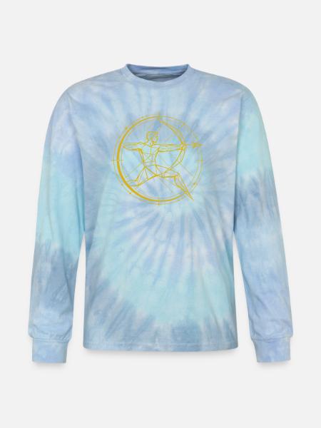 Geometric Vitruvian Circle - Tie Dye Long Sleeve T-shirt - blue lagoon
