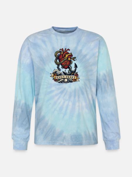 Heavy Heart Traditional Tattoo - Tie Dye Long Sleeve T-shirt - blue lagoon