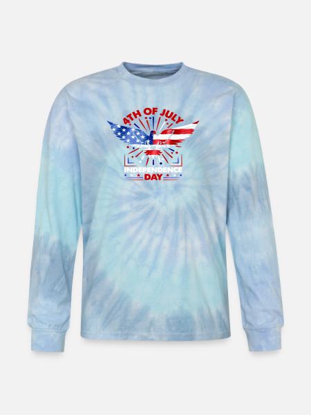 Star-Spangled Winged Eagle - Tie Dye Long Sleeve T-shirt - blue lagoon
