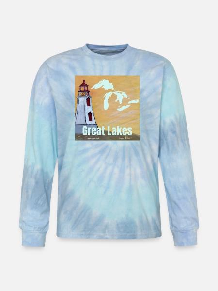 Great Lakes Lighthouse Glow - Tie Dye Long Sleeve T-shirt - blue lagoon
