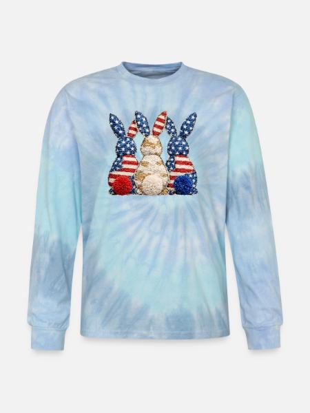 Patriotic Bunny Trio - Tie Dye Long Sleeve T-shirt - blue lagoon