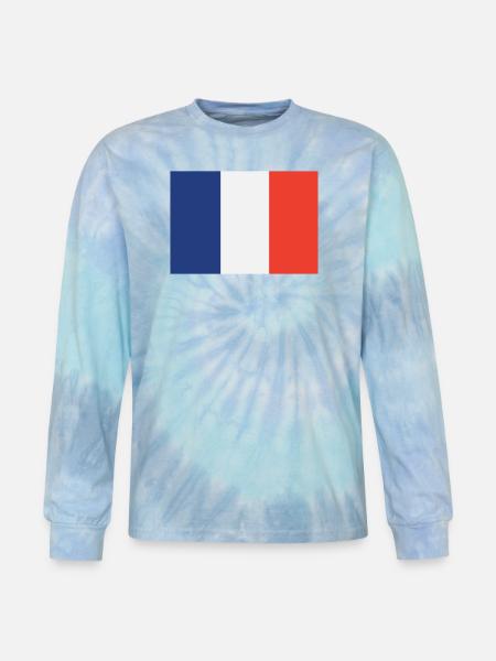 Vertical French Flag Trio - Tie Dye Long Sleeve T-shirt - blue lagoon
