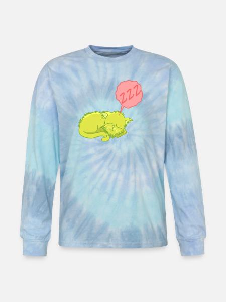 Lime Neon Sleepy Cat - Tie Dye Long Sleeve T-shirt - blue lagoon