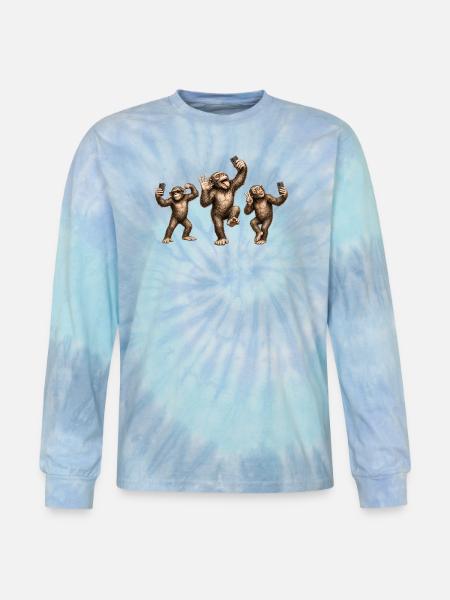 Chimp Selfie Squad - Tie Dye Long Sleeve T-shirt - blue lagoon