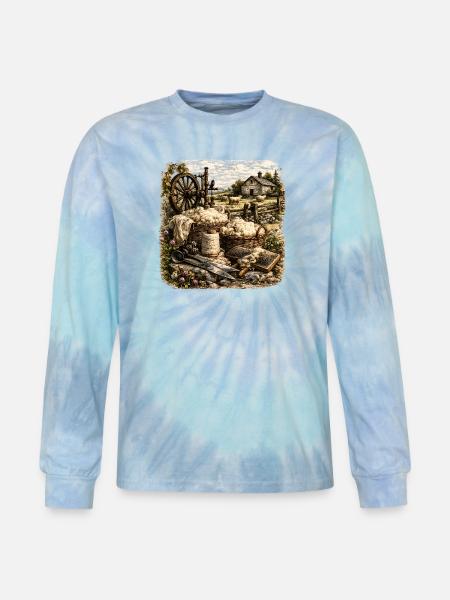 Rustic Wool Spinning Farm - Tie Dye Long Sleeve T-shirt - blue lagoon