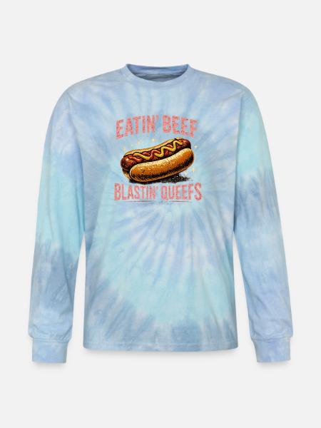 Hotdog_Eatin_Beef_Blastin_Queefs - Tie Dye Long Sleeve T-shirt - blue lagoon