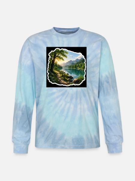 Lakeside Trail in Alpine Sun - Tie Dye Long Sleeve T-shirt - blue lagoon